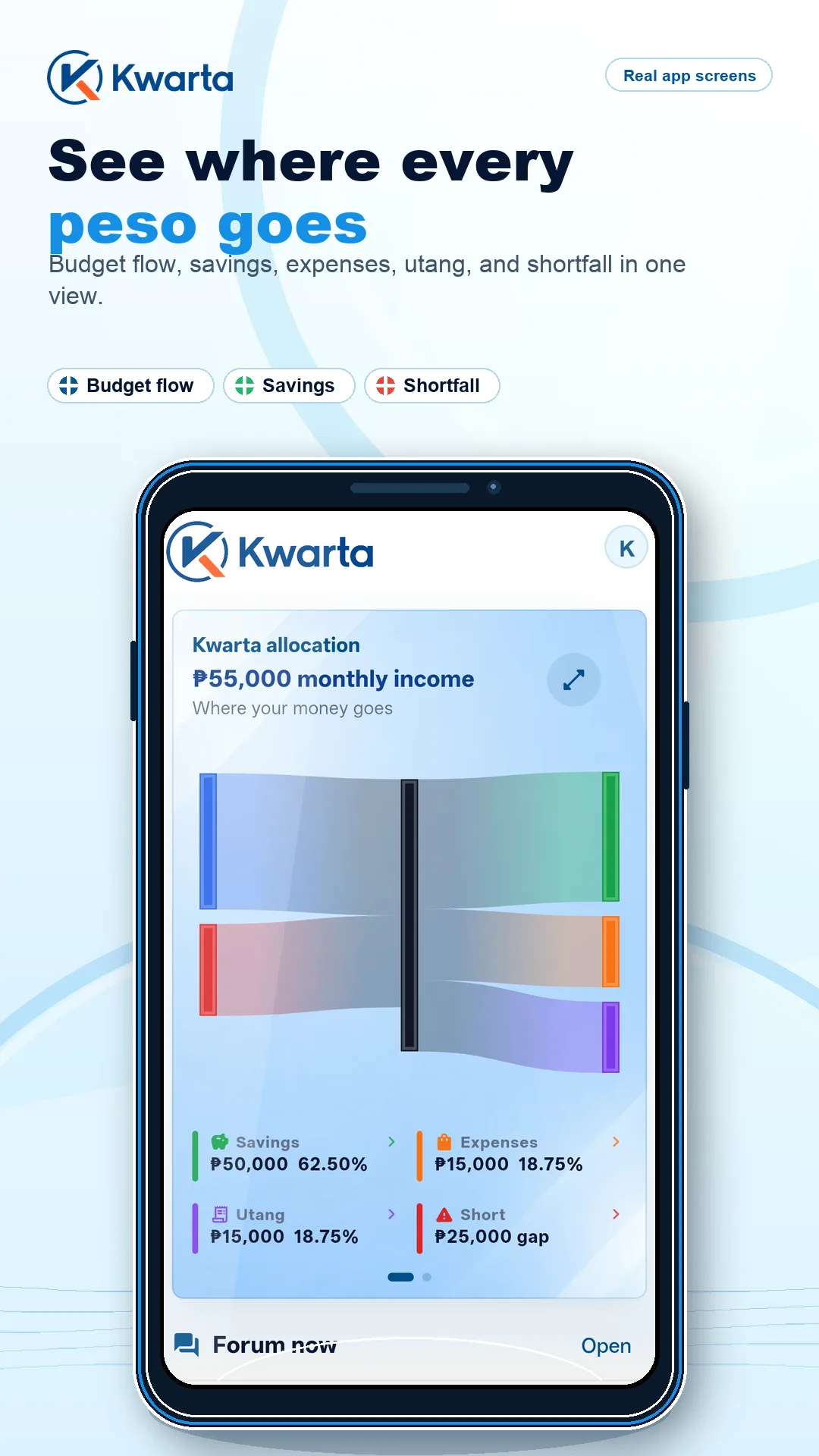 Kwarta home screen showing where every peso goes.